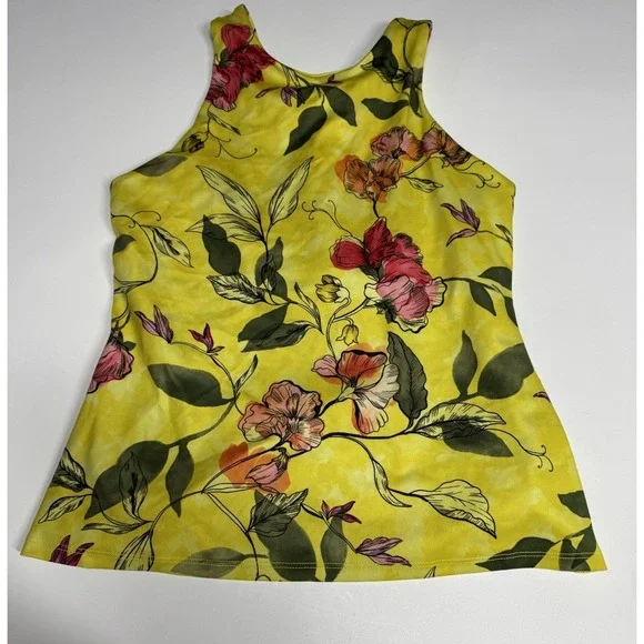 Athleta Conscious Support Iris Floral Yellow Racerback Athletic Top Small New - Picture 1 of 8